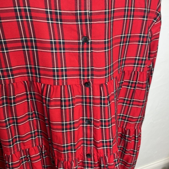 Madewell Red Plaid Tiered Button Back Top - Picture 7 of 11